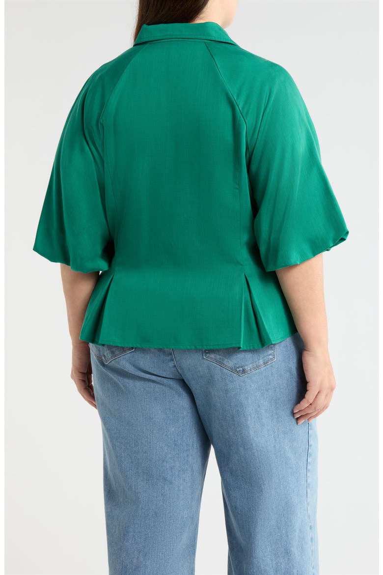 Bubble Sleeve Flare Button-Up Chambray Top, Alternate, color, LAKE GREEN