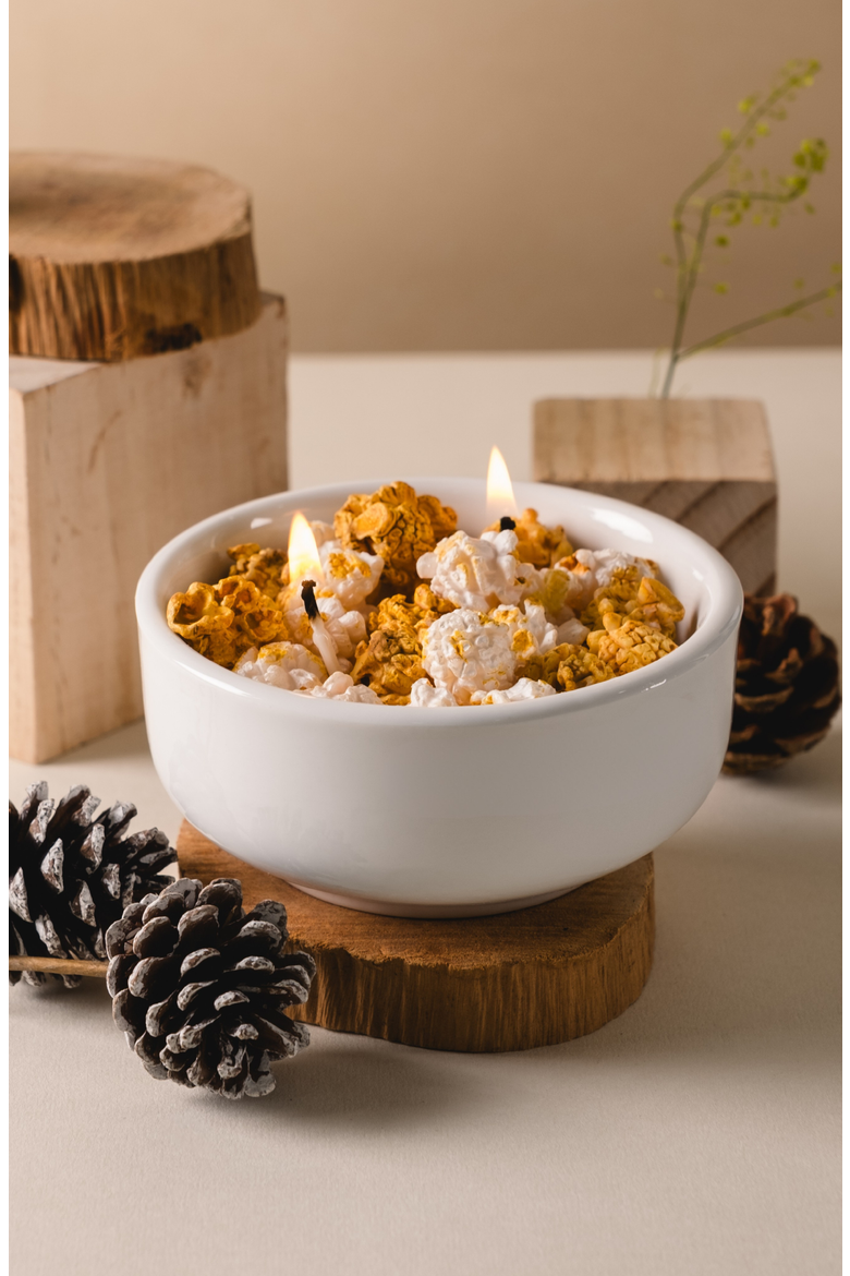 Popcorn Candle Bowl, Alternate, color, Buttery Yellow Popcorn