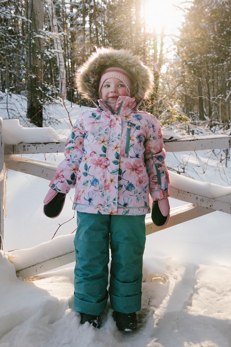 Play Vintage Floral Jacket & Reinforced Pants Two Piece Snowsuit, Alternate, color, Pink Flower Print