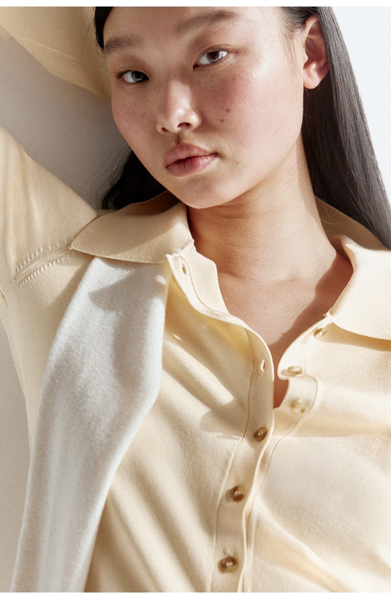 H&M Fine-knit Button-front Top, Alternate, color, Light Beige