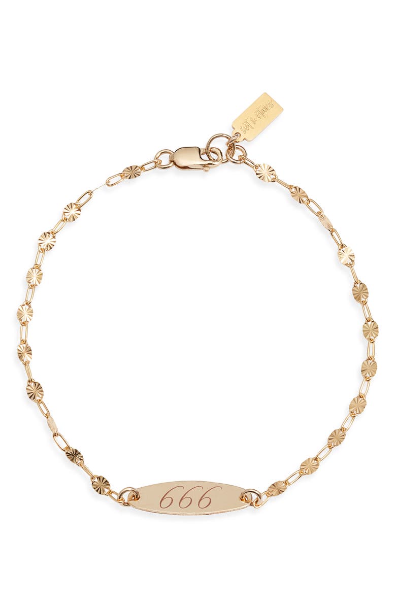 Set & Stones Engraved Angel Number Bracelet, Main, color, Gold / 666