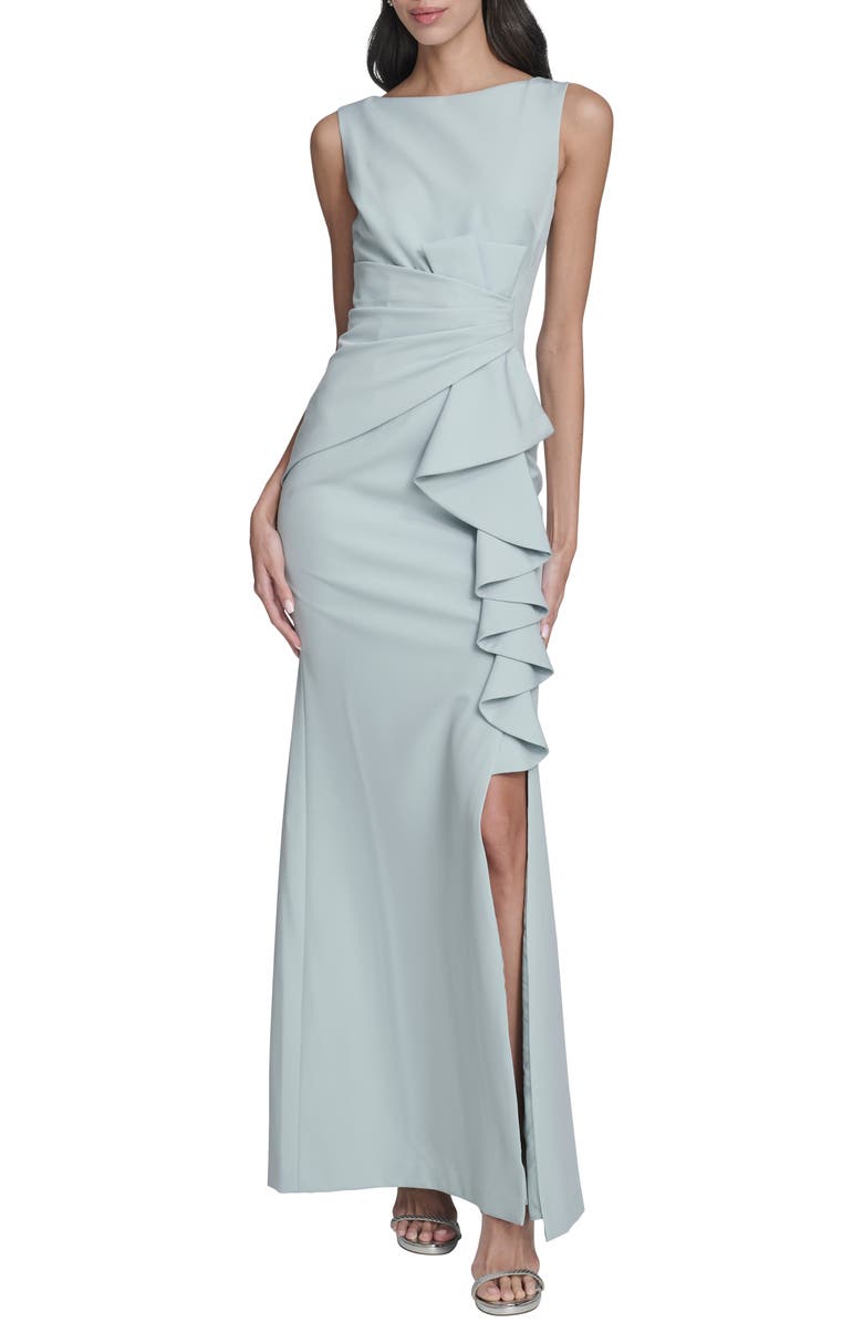 Eliza J Cascade Ruffle Sleeveless Gown, Main, color,