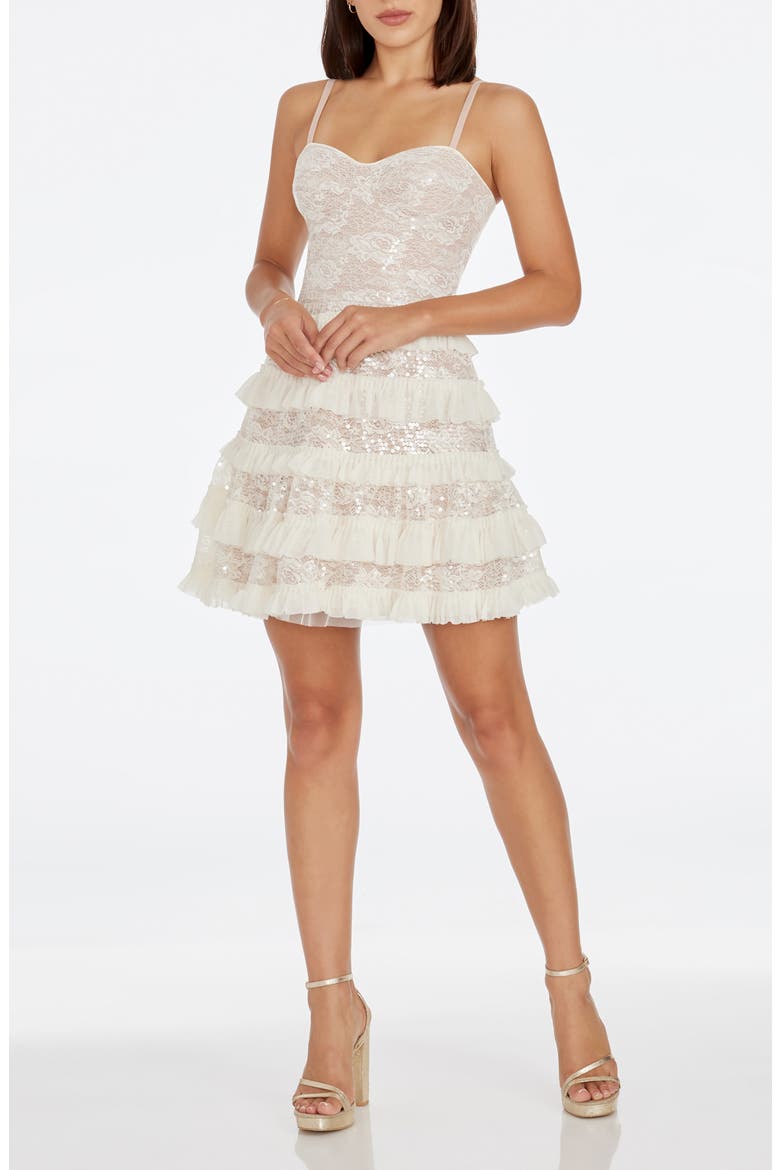 Brynlee Sequin Lace Fit & Flare Minidress, Main, color, IVORY-NUDE