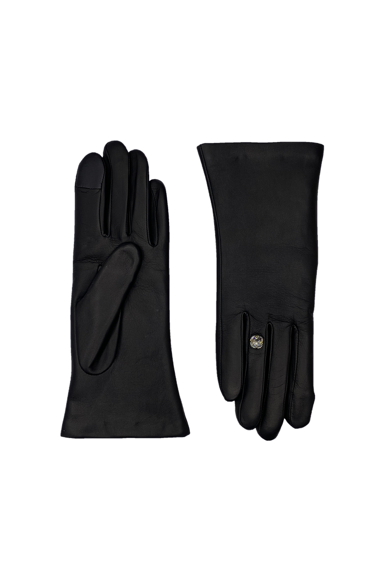 Agnelle Lambskin Glove Lined in Alpaca with Gem on the Ring Finger, Main, color, Tnoir