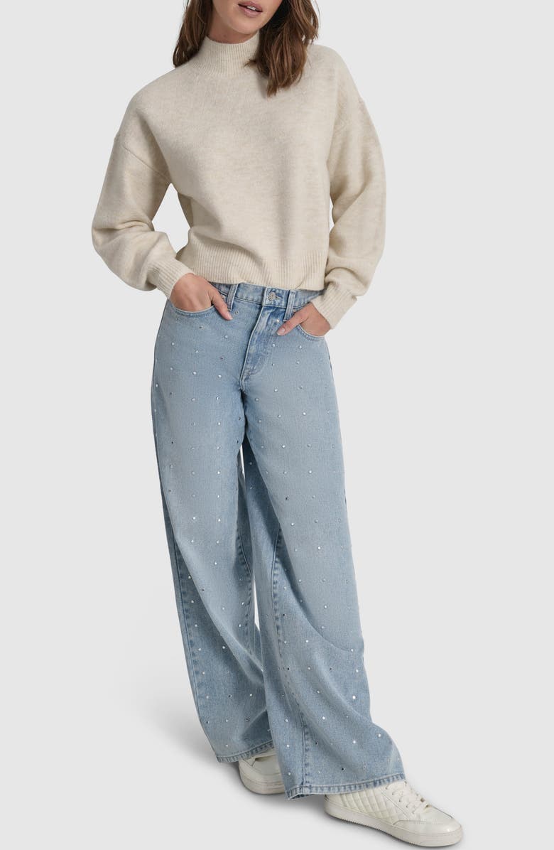 DKNY Jeans Studded High Waist Wide Leg Jeans, Alternate, color, 