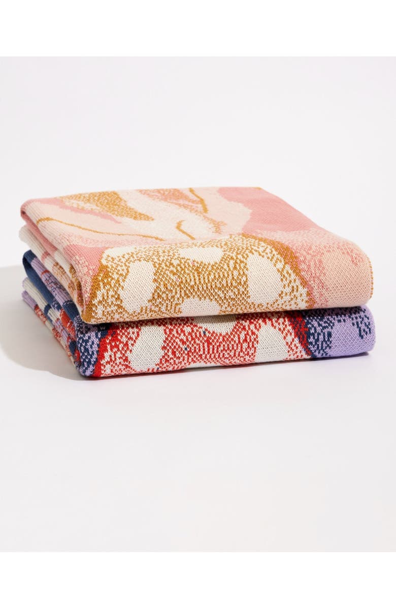 Biquette House Plants Knit Throw Blanket, Alternate, color, Blue Night