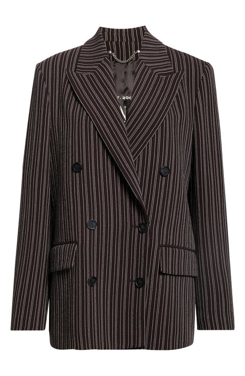 Pinstripe Double Breasted Wool Boyfriend Jacket