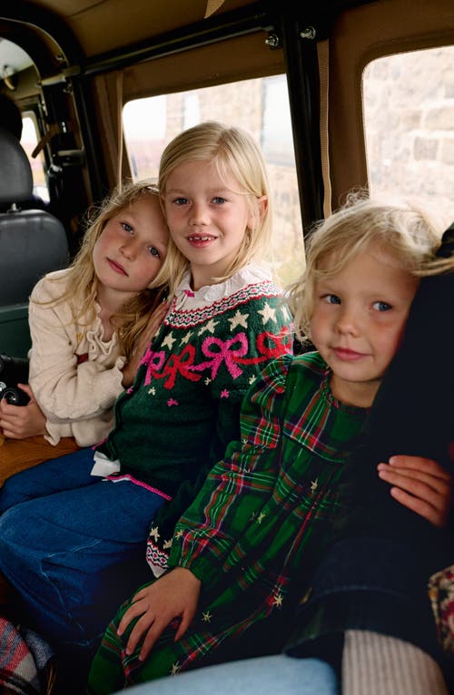 Mini Boden Kids' Edie Fair Isle Bow Cardigan In Green