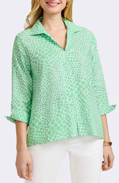 FOXCROFT FOXCROFT AGNES PRINT THREE-QUARTER SLEEVE POPOVER TOP 