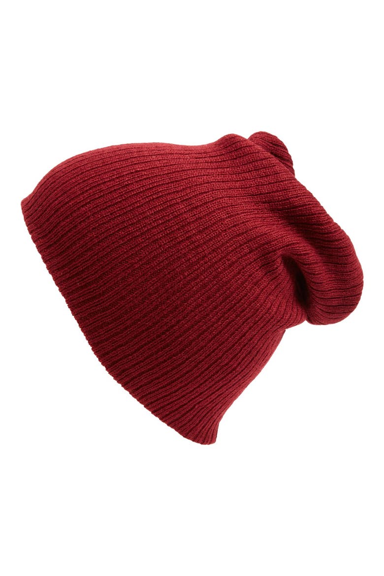 Slouchy Ribbed Beanie, Main, color, OXBLOOD