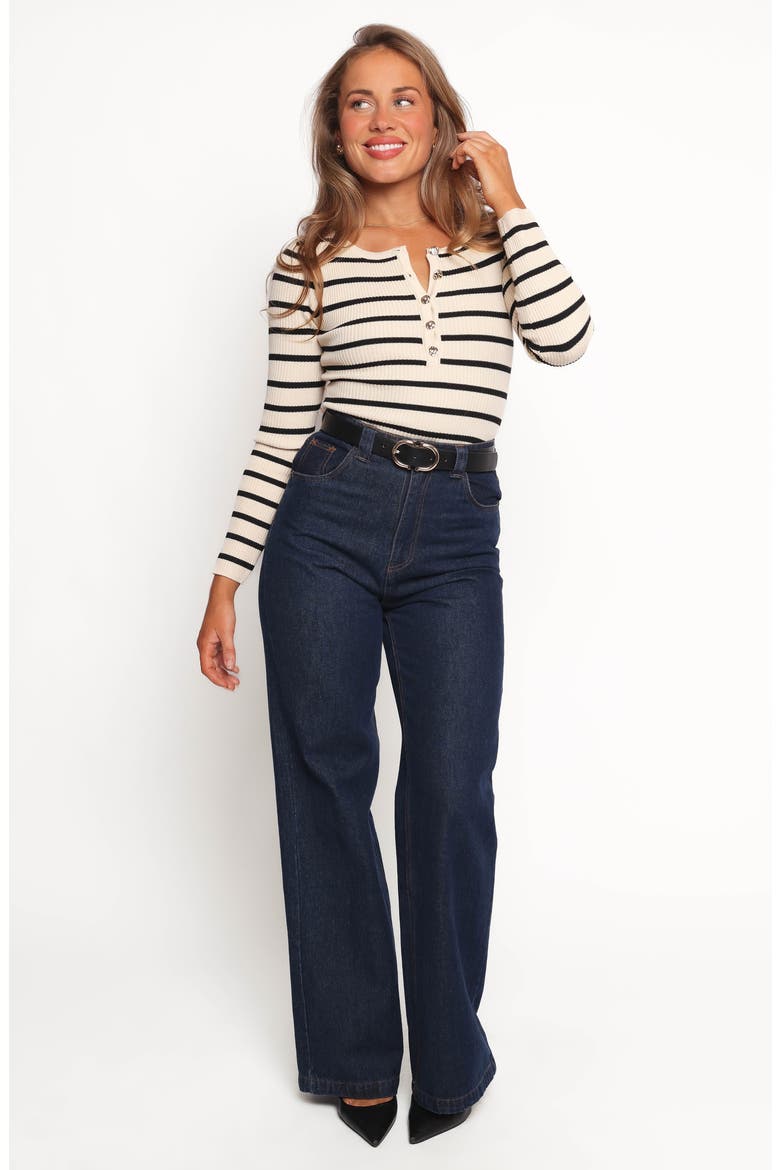 Deni Henley Bodysuit, Alternate, color, IVORY/ STRIPE