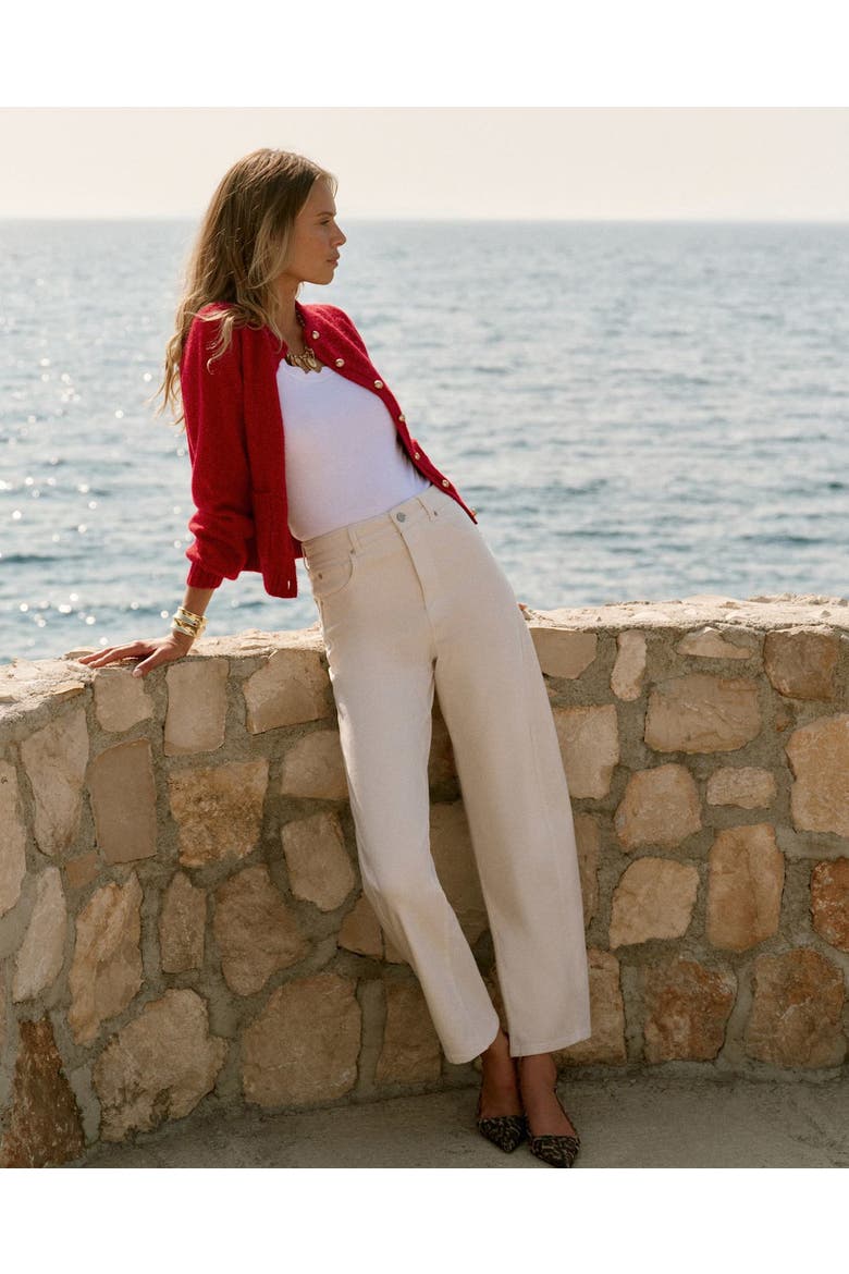 Barrel Leg High Rise Jeans, Alternate, color, Cream