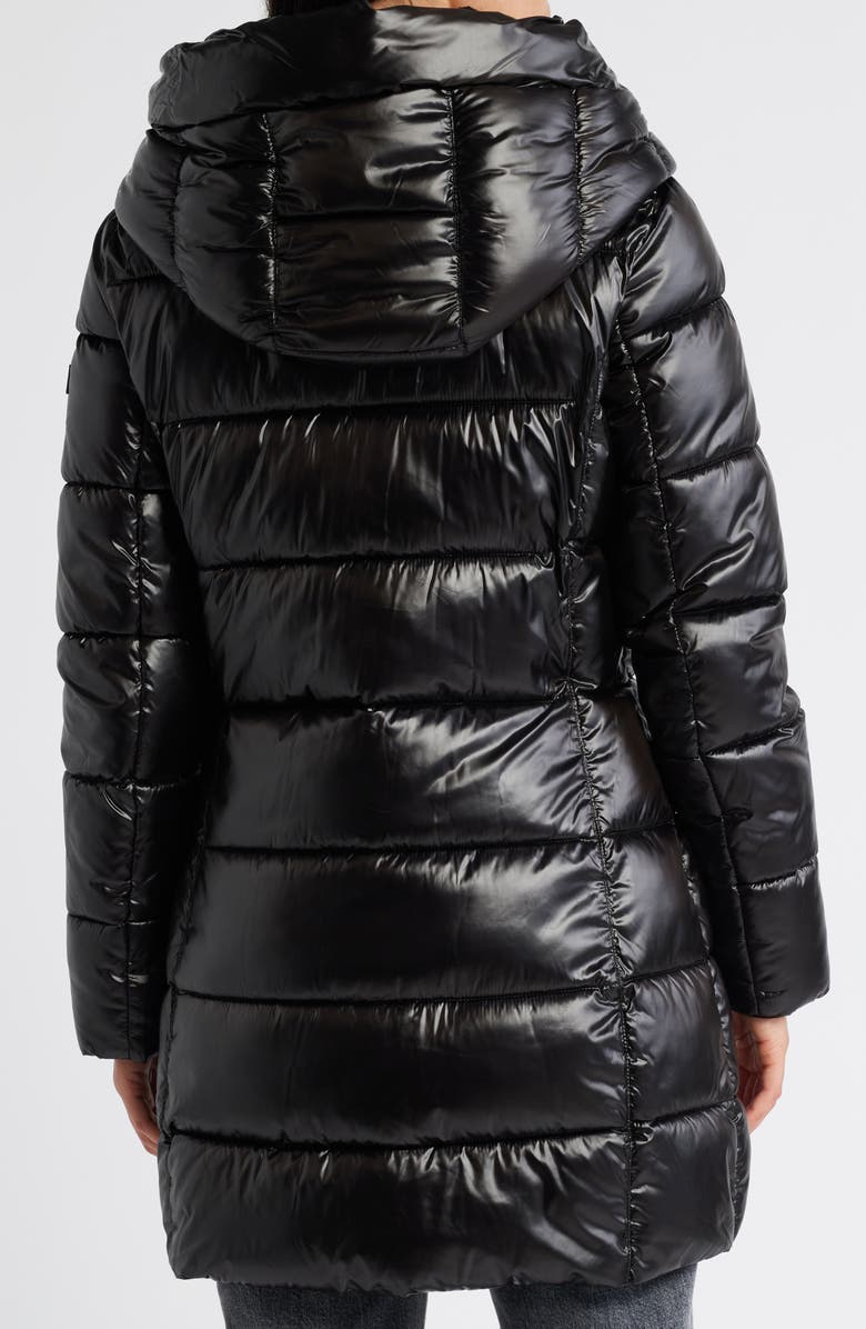 DKNY Asymmetric Bib Packable Quilted Coat, Alternate, color, Black