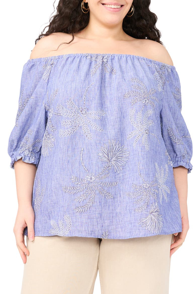 Off the Shoulder Puff Sleeve Top, Main, color, MULTI BLUE CHAMBRAY