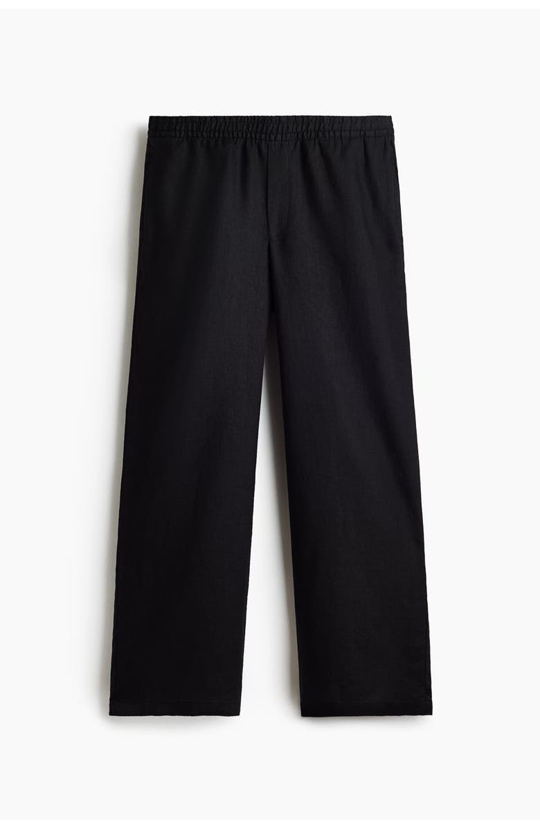 H&M Loose Fit Linen Trousers, Main, color, Black