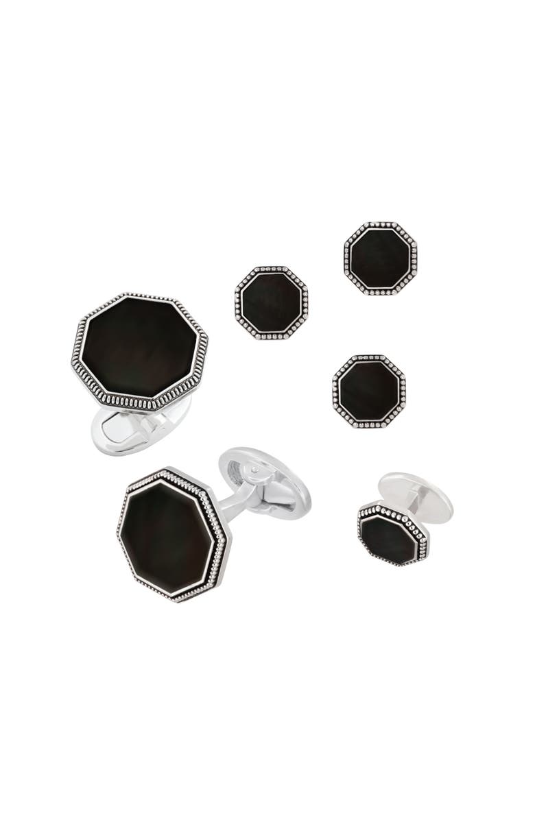 Jan Leslie Octagon Antique Sterling Cufflinks & Studs, Main, color, Black