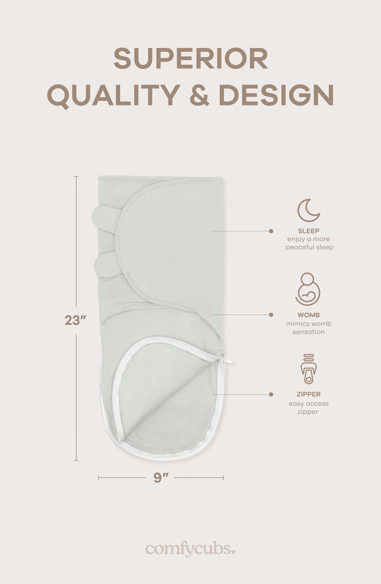 Comfy Cubs Easy Swaddle Blankets with Zipper, Alternate, color, Stone, Sage, Azul