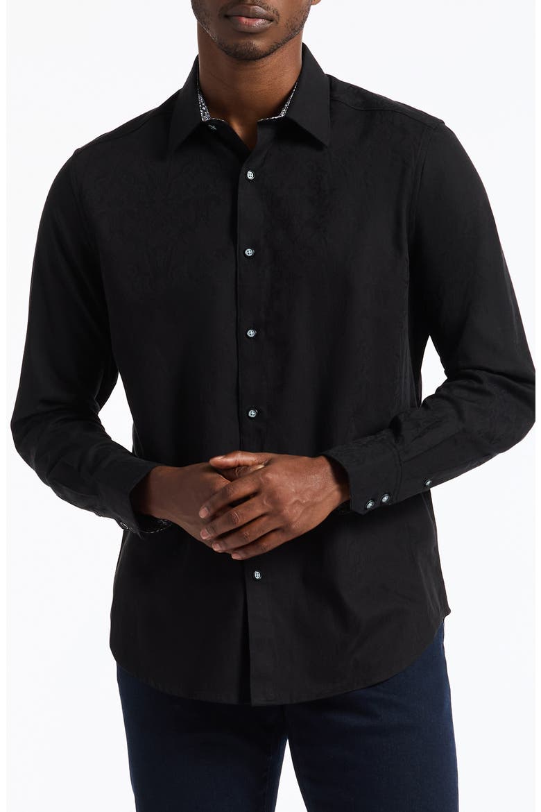 Highland Woven Button-Up Shirt, Main, color, BLACK