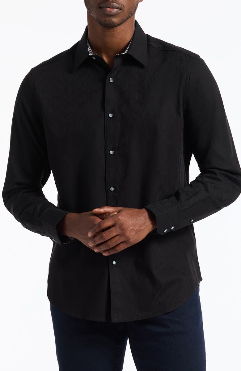 Robert Graham Highland Woven Button-Up Shirt, Main, color, Black