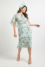 Wallis Cape Sleeve Ruched Midi Dress