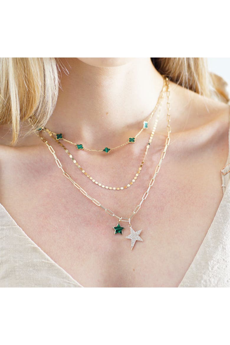 Mini Malachite Clover Necklace, Alternate, color, Malachite