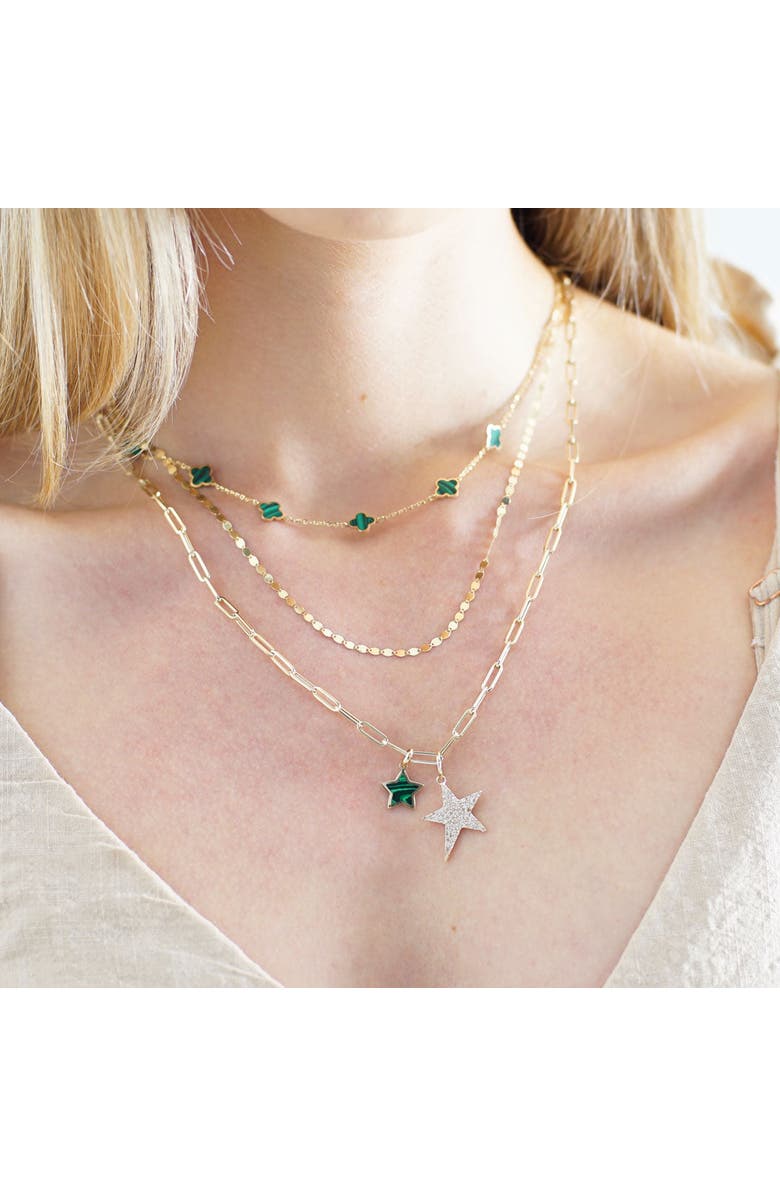 The Lovery Fine Jewelry Mini Malachite Clover Necklace, Alternate, color, Malachite