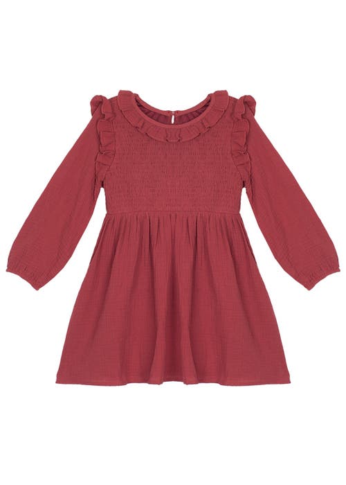 Mabel + Honey Kids'  Mabel And Honey Toddler Red Textured Gauze Autumn Dress With Ruffle Collar And Sleeves In Burgundy