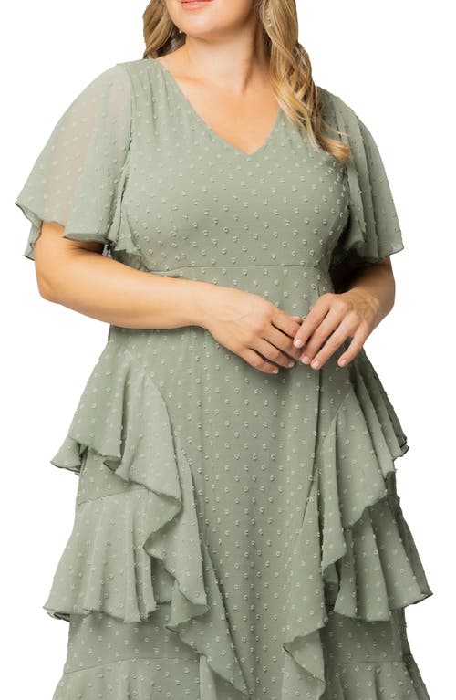 Kiyonna Tour De Flounce Tiered Maxi Dress In Sage Dot