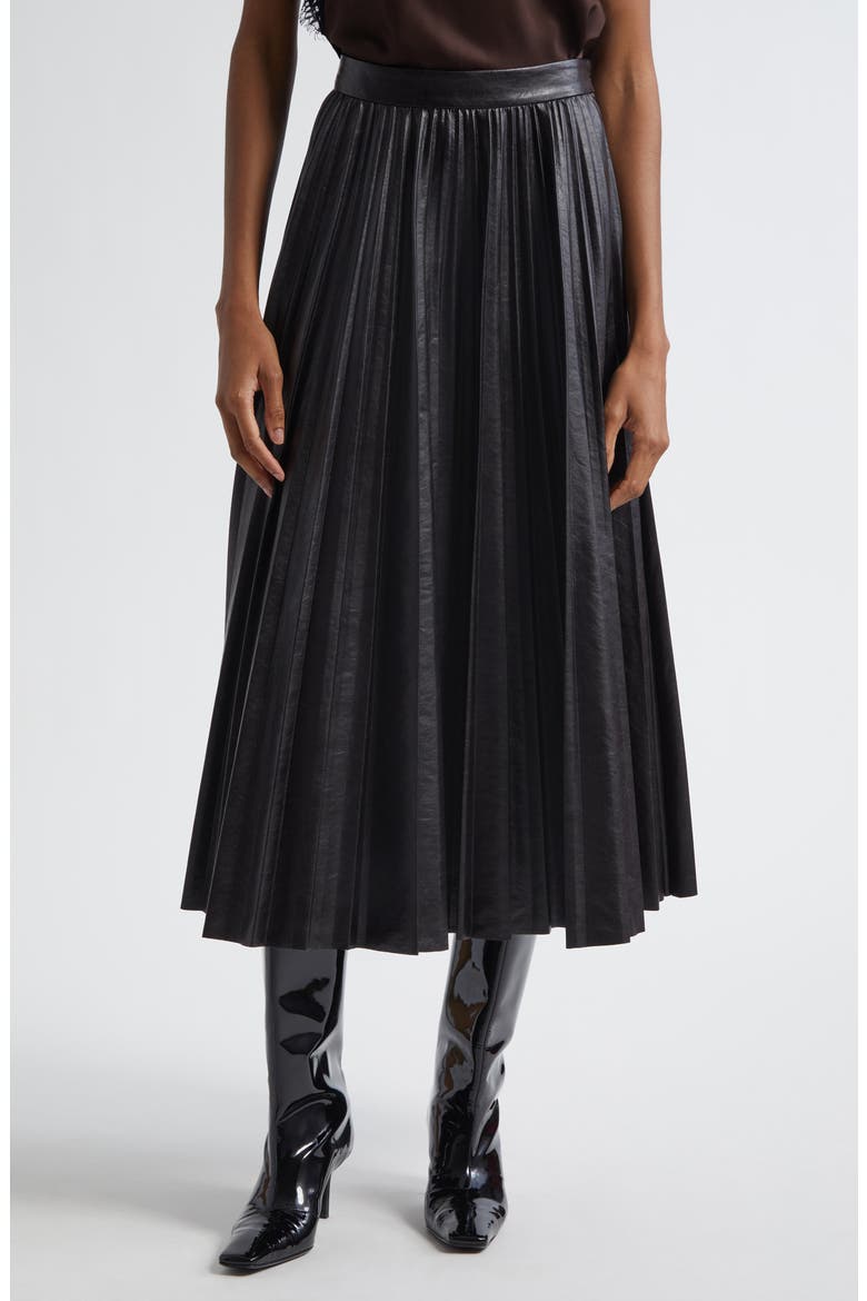 Etta Faux Leather Pleated Midi Skirt, Main, color, DEEPEST BROWN