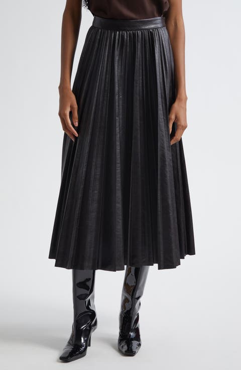 Etta Faux Leather Pleated Midi Skirt