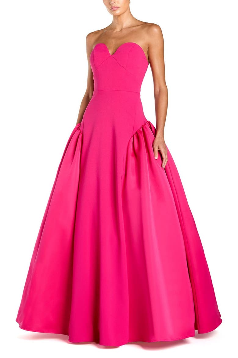 Strapless Sweetheart Crepe Gown With Satin Skirt, Main, color, Hot Pink