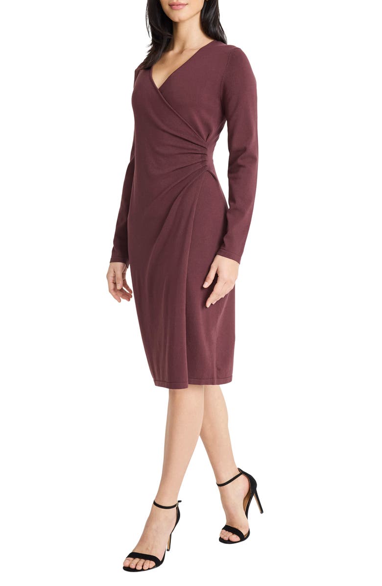 Maggy London Long Sleeve Midi Sweater Dress, Alternate, color, Puce