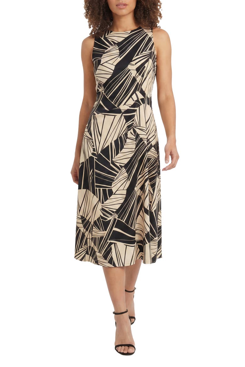 Woven Midi Dress, Main, color, WHITE ASPARAGUS/ BLACK OYSTER