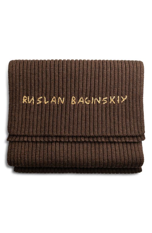 Ruslan Baginskiy Monogram Embroidered Merino Wool Scarf in Brown  product