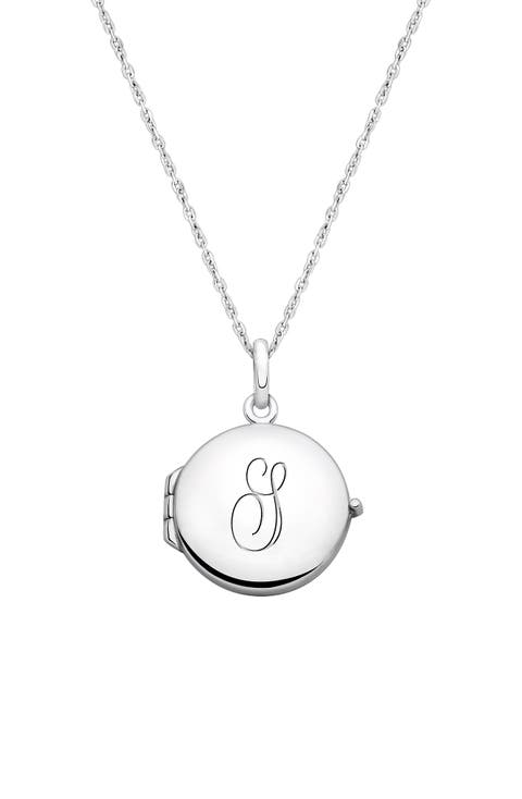 Sterling Silver Round Locket & Engraved Initial 14-16" Necklace