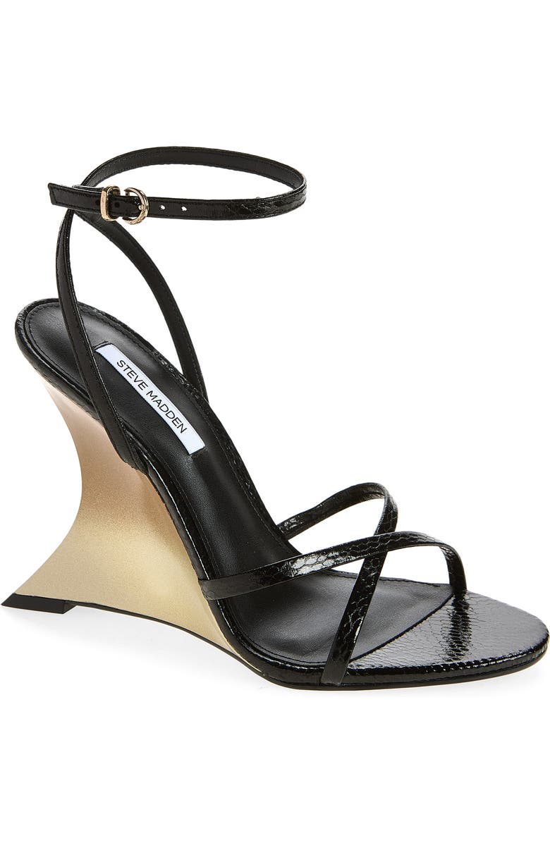 Steve Madden Layers Ankle Strap Wedge Sandal, Main, color, Black