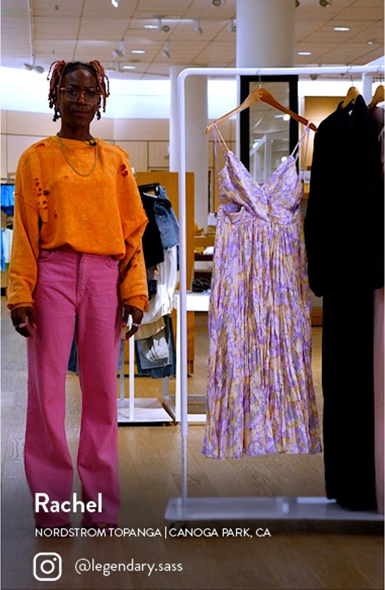 Floral Plissé Crossover Cutout Midi Dress, sales video thumbnail