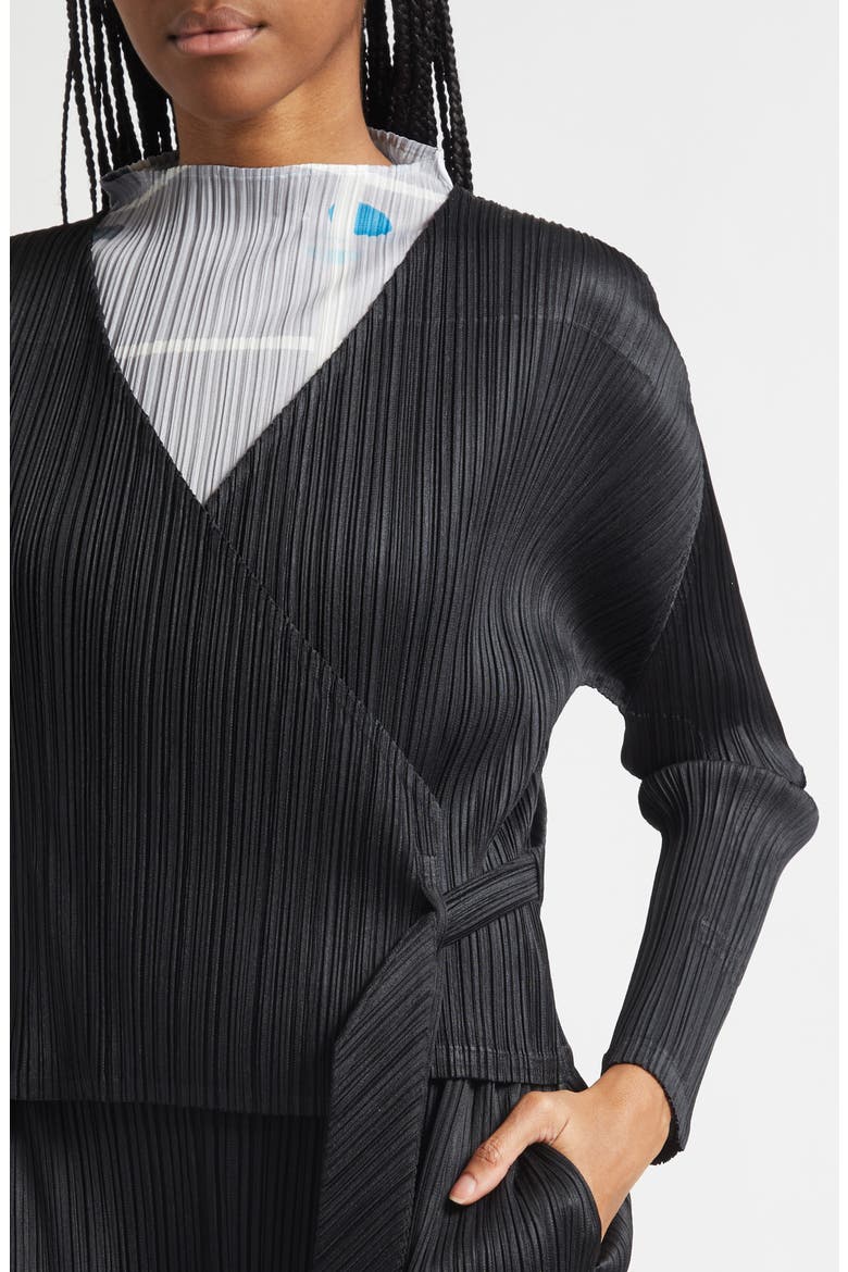 Facade Pleated Wrap Top, Alternate, color, BLACK