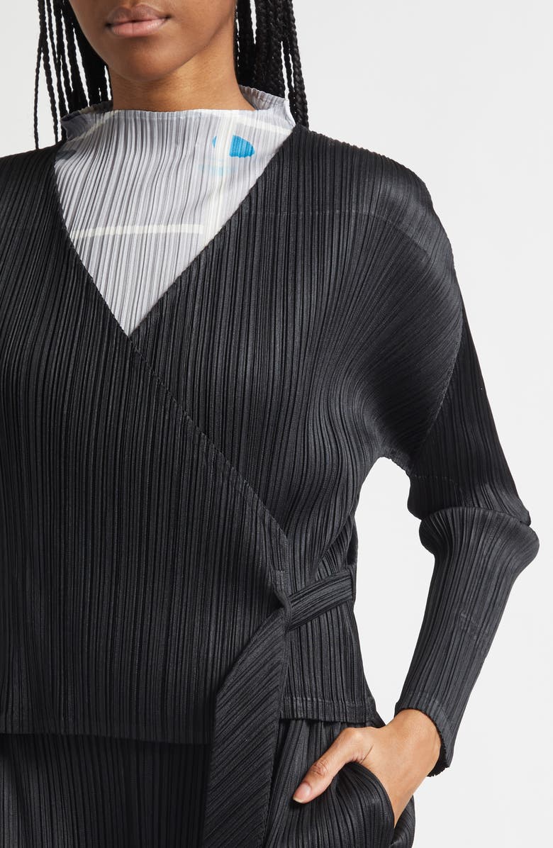 Pleats Please Issey Miyake Facade Pleated Wrap Top, Alternate, color, Black