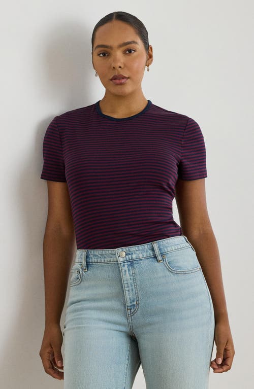 Ralph Lauren Lauren  Stripe Stretch Cotton T-shirt In Purple