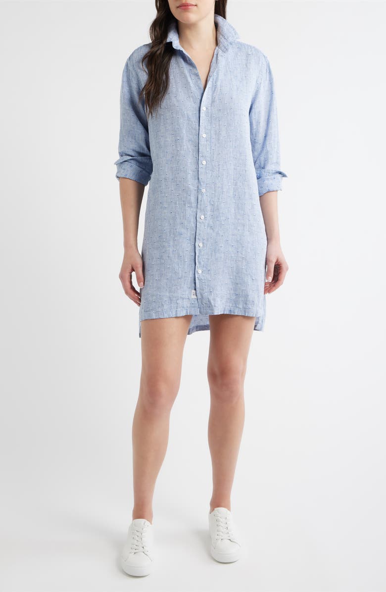 Frank & Eileen Hunter Stripe Step Hem Linen & Cotton Shirtdress, Main, color, Blue Linen Hearts