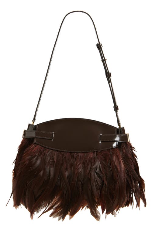 Ferragamo Hug Leather & Feathers Clutch In Brown