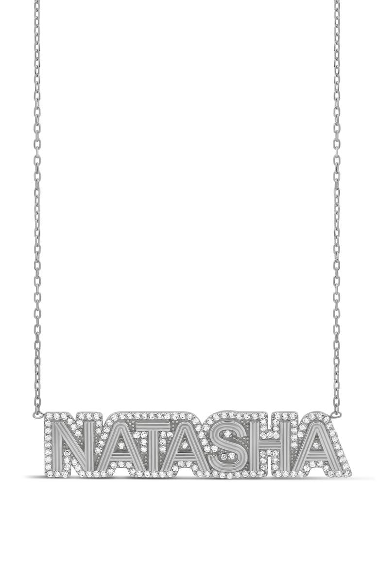 Fluted Pave Outline Name Necklace, Main, color, SILVER