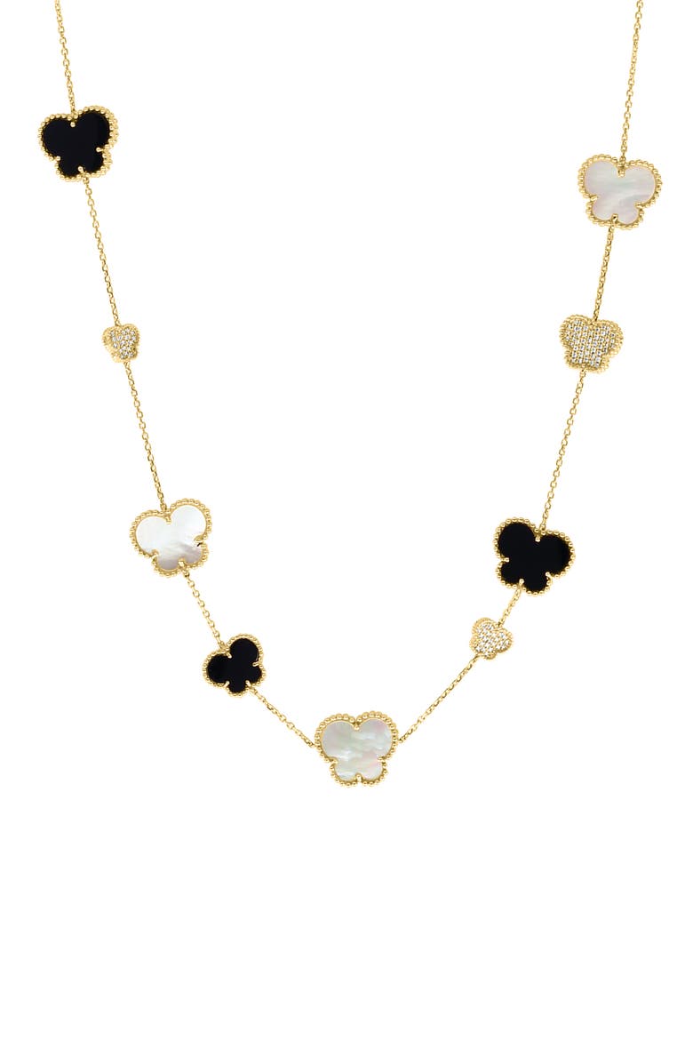 14K Yellow Gold Diamond,Mother of Pearl,Onyx Necklace, Main, color, Hematite and FW Blush Pearl