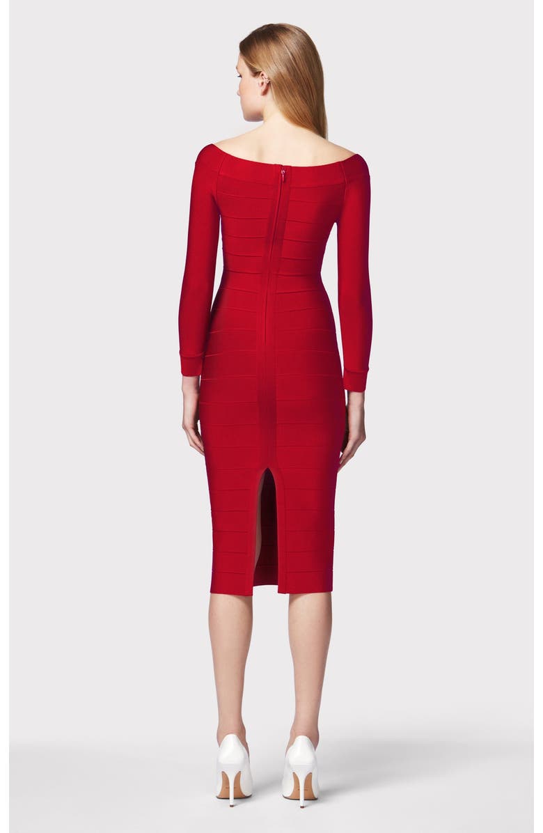 Herve Leger Icon Scoop Neck Midi Dress, Alternate, color, Cherry