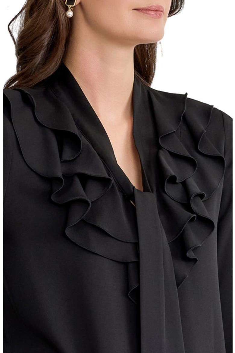 Ruffle Tie Neck Top, Alternate, color, BLACK