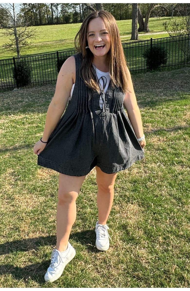 PinkBlush Deep V-Neck Pleated Front Tie Sleeveless Romper, Alternate, color, 