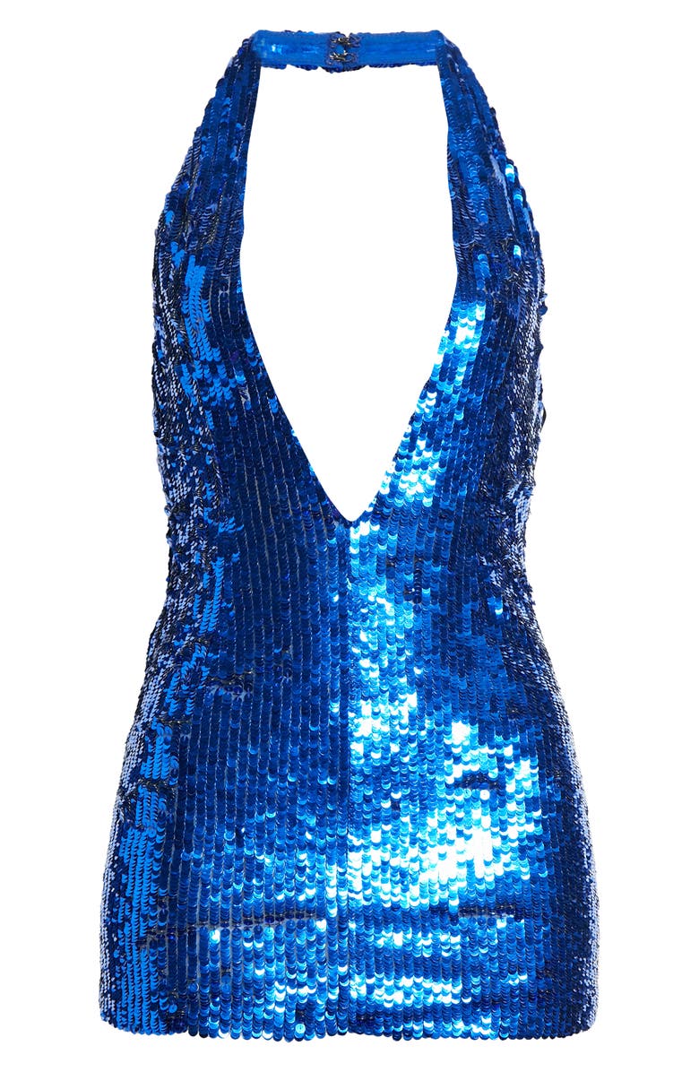 LaQuan Smith Plunge Neck Paillette Halter Minidress, Alternate, color,