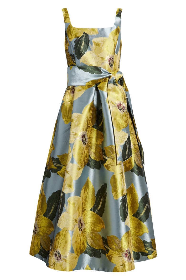 Floral Jacquard Midi Cocktail Dress, Alternate, color, BLUE MULTI