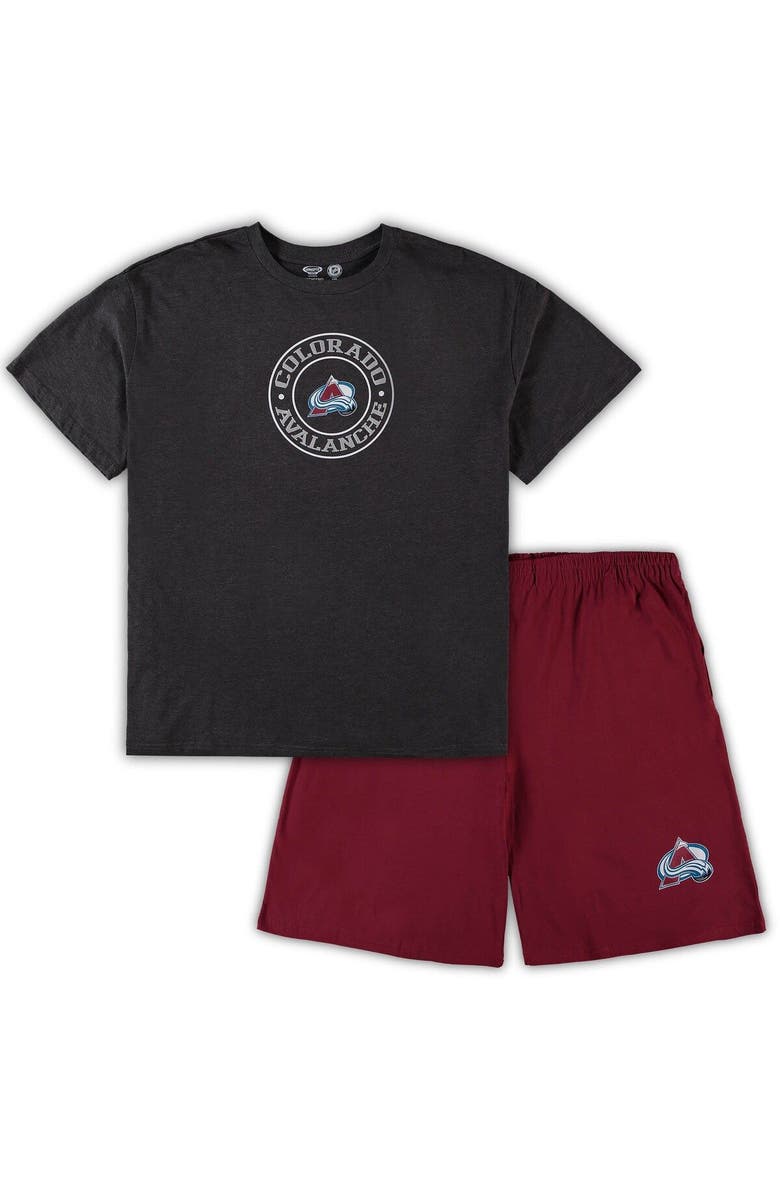 CONCEPTS SPORT Men's Concepts Sport Burgundy/Heathered Charcoal Colorado Avalanche Big & Tall T-Shirt & Shorts Sleep Set, Main, color, 